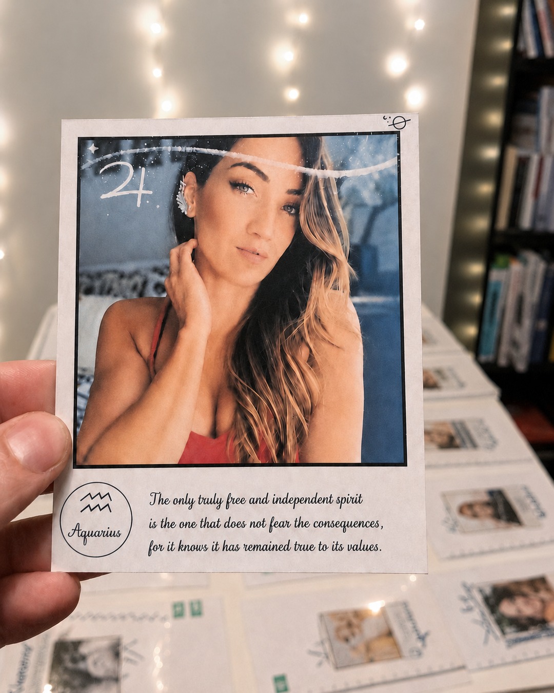 Printed booklet Aquarius Polaroid held in hand